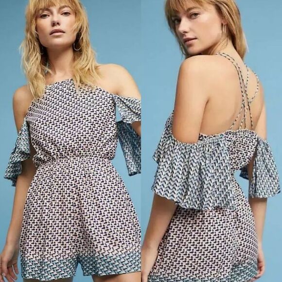 NWOT Anthropologie Elevenses Open Shoulder Romper - Picture 1 of 8